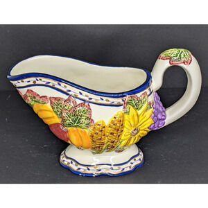 Bella Casa by Ganz Ceramic Gravy Sauce Boat Fall Harvest 3D READ